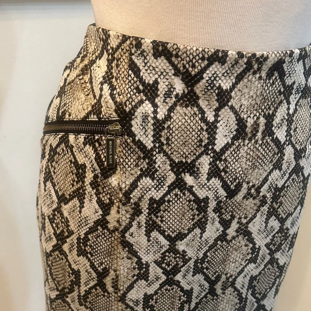 Michael Kors Snake Print Skirt w/ Gold Hip Zippers Size 10P